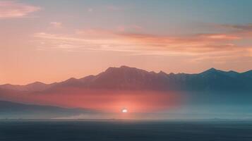Serene Sunrise Over Misty Mountains and Golden Field photo