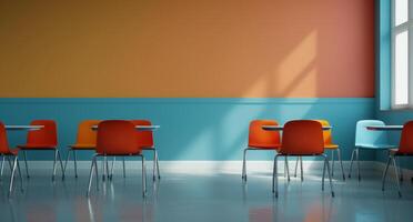 Brightly Colored Classroom With Orange and Blue Walls During Daylight photo