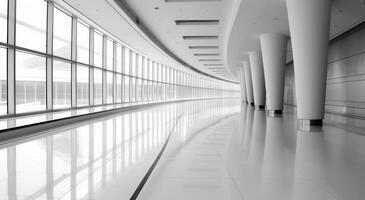 Modern Corridor With Polished Floors and Tall Windows in a High-Rise Building photo