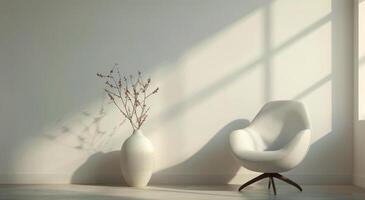 Modern Minimalist Chair by Sunlit Window With Simple Vase and Branches photo