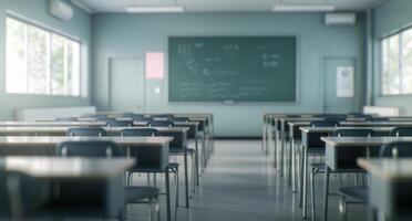 Empty Classroom With Green Walls and Desks During Daytime photo