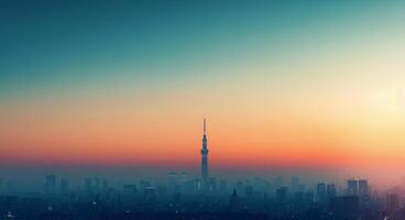Sunrise Over Tokyo Skyline With Skyscrapers and Tokyo Tower in Soft Blue Hues photo