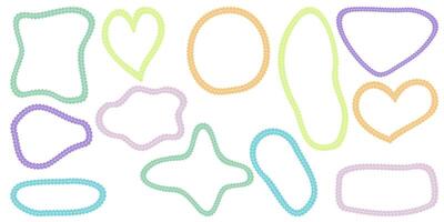 Hand drawn scalloped frames with dashed stitches. vector