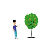 Financial growth illustration image of man pointing at money tree vector