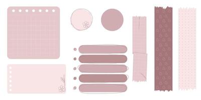 Collection of Cute Blank paper notes for to-do list, Daily and Weekly Planner. Scrapbook Stickers, different pieces of washi tape and bookmarks for scheduler or organizer vector