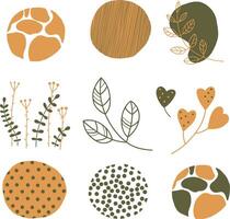 Set of round abstract colorful backgrounds or patterns. Autumn colors. Hand drawings. Spots, drops, bends, lines. Modern fashion illustration. Posters, social media icon templates vector