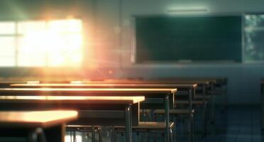 Sunlight Streaming Into Empty Classroom During Morning Hours photo