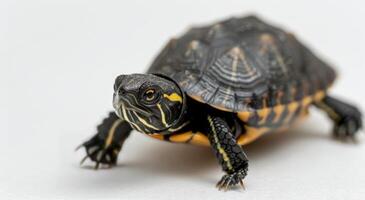 Tiny Turtle Crossing A Paved Road Under Soft Natural Light photo