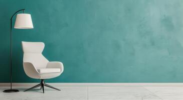 Modern Minimalist Lounge Area With Armchair and Floor Lamp in Soft Pastel Colors photo