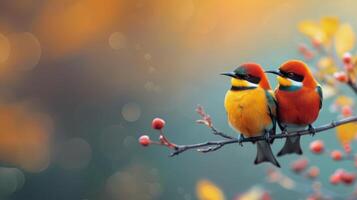 Colorful Birds Perched on Branch During Autumn photo