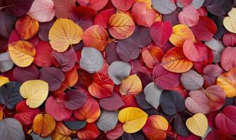 Colorful Autumn Leaves Spread Over Ground in Forest Amidst Fall Weather photo
