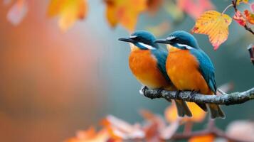 Colorful Birds Perched on Branch During Autumn photo