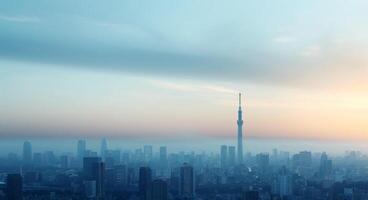 Tokyo Skyline at Dawn With Tokyo Tower in the Distance photo