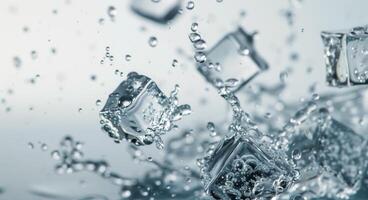 Ice Cubes Splashing in Clear Water photo