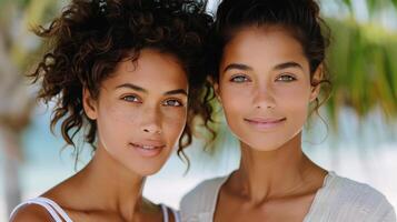 Two Women Smiling Together in Office Setting During Daylight photo