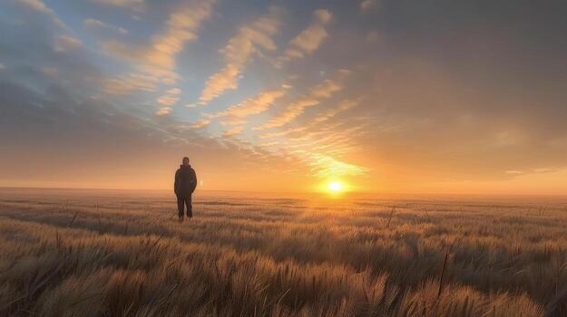 Sunrise Over Rolling Hills With Rays Illuminating Golden Fields photo