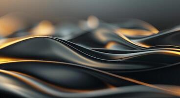Flowing Black Waves With Golden Accents Under Soft Light photo