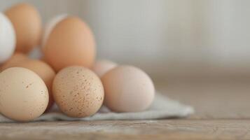 Fresh White Eggs Arranged on Wooden Surface in Natural Light photo