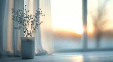 Soft Curtain Draped by Sunlit Meadow at Dawn photo