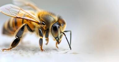 Close-Up of a Bee on Light Background During Daylight photo