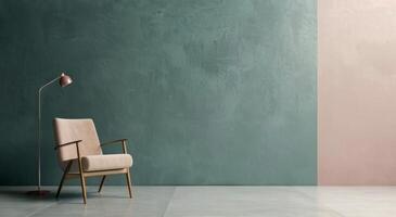 Modern Minimalist Lounge Area With Armchair and Floor Lamp in Soft Pastel Colors photo
