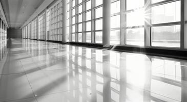 Modern Interior Hallway With Natural Light Streaming Through Windows at Midday photo
