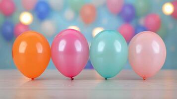 Colorful Party Balloons Displayed on Table for Celebration photo