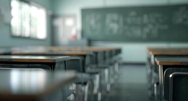 Empty Classroom With Green Walls and Desks During Daytime photo