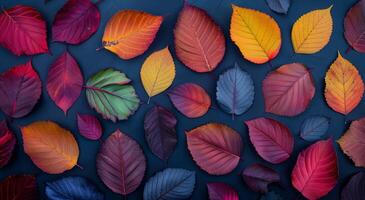 Colorful Autumn Leaves Spread Across a Dark Background photo