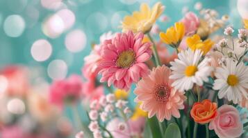 Vibrant Floral Arrangement With Red, Pink, and White Blooms on Dark Background photo