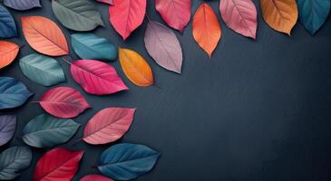 Colorful Autumn Leaves Spread Across a Dark Background photo