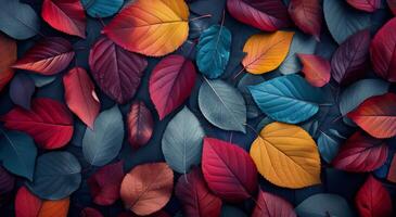 Colorful Autumn Leaves Spread Across a Dark Background photo