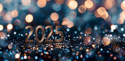 New Year Celebration Decor With Glitter and Lights at Midnight photo