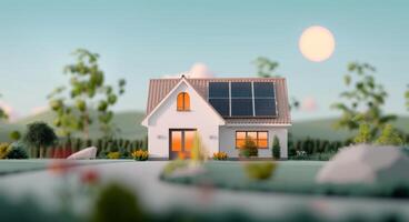 Eco-Friendly Home Surrounded By Flowers During Sunset photo