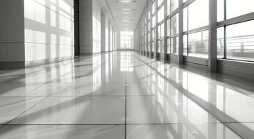 Modern Interior Hallway With Natural Light Streaming Through Windows at Midday photo