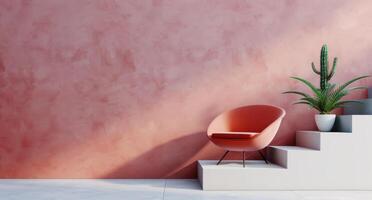 Modern Minimalist Interior With Pink Walls and Unique Furniture in Bright Natural Light photo