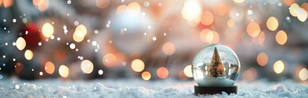 Snow Globe With Christmas Tree Surrounded By Flurries And Glittering Lights photo