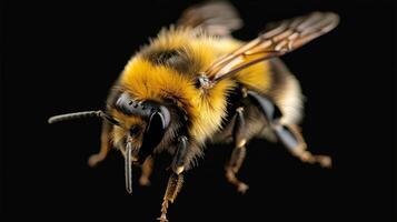 Close-Up View of a Bumblebee Captured Against a Dark Background photo