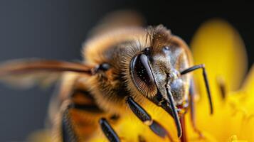 Close-Up View of a Bumblebee Captured Against a Dark Background photo