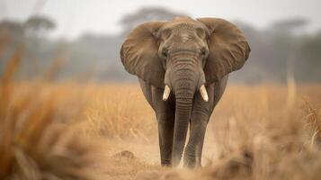 Elephant Walking on Dusty Trail in African Savannah During Daylight photo