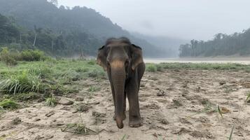 Elephant Walking on Dusty Trail in African Savannah During Daylight photo