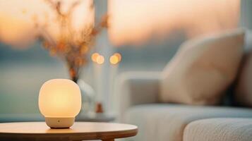 Decorative Table Arrangement With Warm Lighting and Floral Accent During Evening photo