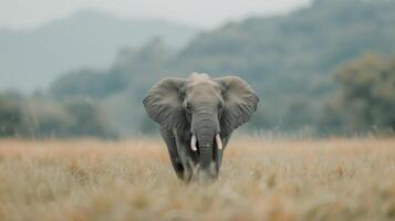 Elephant Walking on Dusty Trail in African Savannah During Daylight photo
