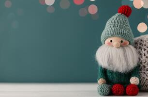 Adorable Knitted Santa Figure in Cozy Holiday Setting photo