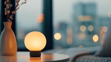 Decorative Table Arrangement With Warm Lighting and Floral Accent During Evening photo
