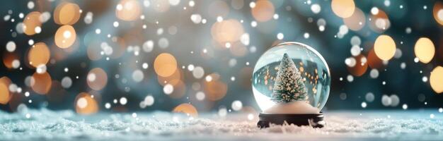 Snow Globe With Christmas Tree Surrounded By Flurries And Glittering Lights photo