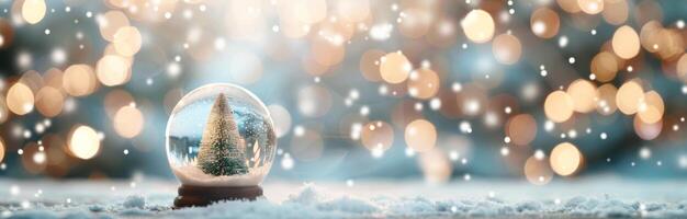 Snow Globe With Christmas Tree Surrounded By Flurries And Glittering Lights photo