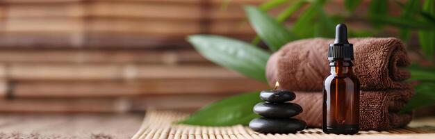 Aromatherapy Essentials With Stones And Towels In A Serene Spa Setting photo