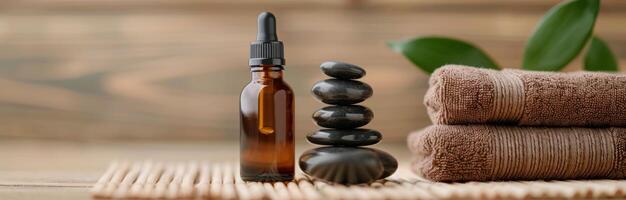 Aromatherapy Essentials With Stones And Towels In A Serene Spa Setting photo