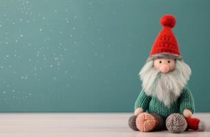Adorable Knitted Santa Figure in Cozy Holiday Setting photo